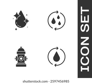 Set Recycle clean aqua, Water drop, Fire hydrant and  icon. Vector