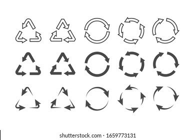 Juego de iconos de reciclaje. esquema y diseño plano. Símbolo de reciclaje. Ilustración vectorial.