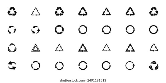 Set of recycle icon. Recycling symbol collection. Signs bio, ecology and cleanliness. An arrows that revolves endlessly. Vector illustration