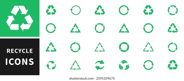 Set of recycle icon. Recycling symbol collection. Signs bio, ecology and cleanliness. An arrows that revolves endlessly. Vector illustration