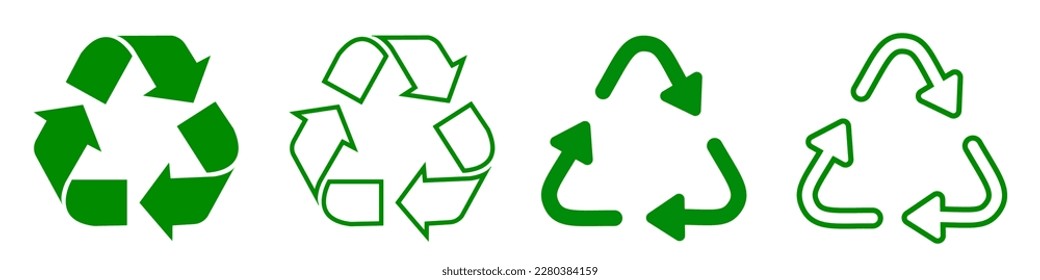 Set recycle icon sign in different forms, recycling sign – vector