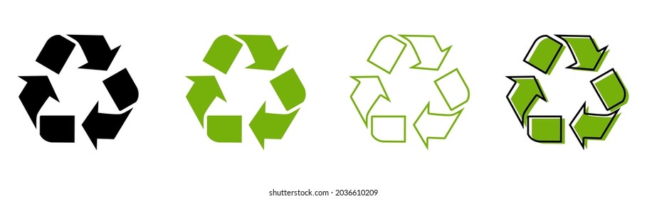 Set of Recycle icon, sign, symbol. Recycling concept design isolated on white background. Vector illustration.