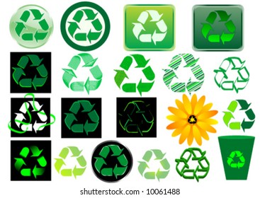 Set of recycle icons and buttons