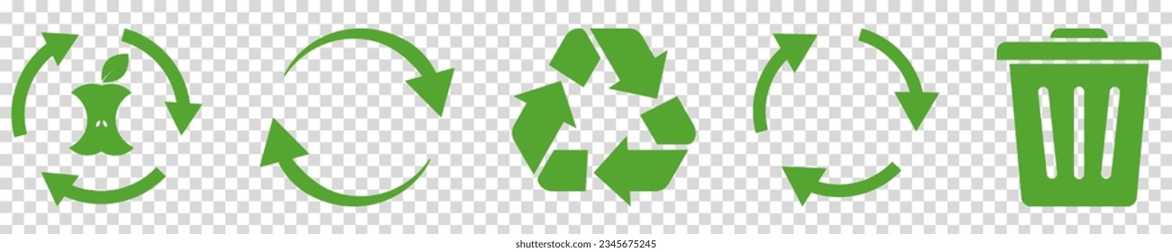 Set of recycle icons. Ecology green signs. Vector illustration isolated on transparent background
