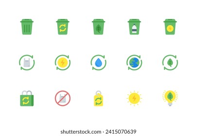 Set Of Recycle Icons Flat Style Vector Illustration
