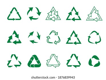 Set recycle icons. Label template. Green eco circle arrows. Vector Icons.