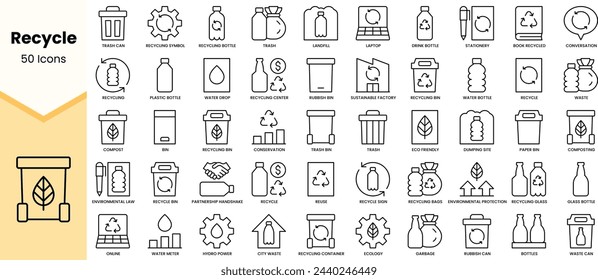 Set of recycle icons. Simple line art style icons pack. Vector illustration