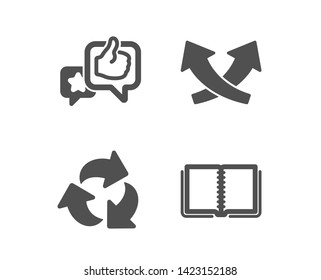 Set of Recycle, Like and Intersection arrows icons. Book sign. Recycling waste, Star rating, Exchange. E-learning course.  Classic design recycle icon. Flat design. Vector