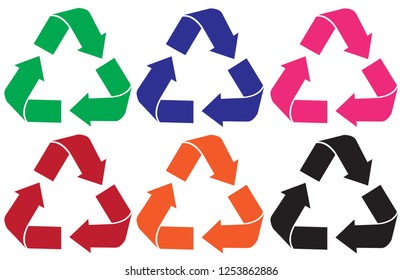 Juego de imágenes de color diferentes del logotipo de reciclaje