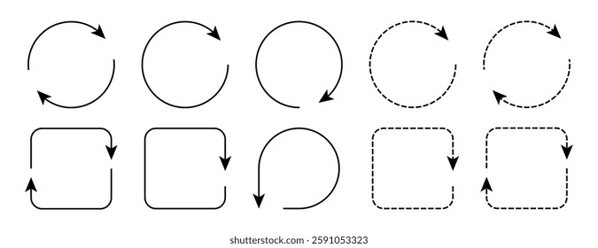 Set of recycle, update, refreshing page, progress line arrows icons