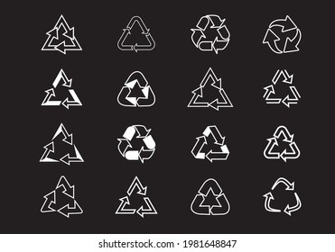 Set recycle vector icons. Label template. Eco circle arrows. Vector outline Icons.