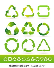 Set of Recycled cycle arrows icon. Recycled eco icon. Vector illustration. Isolated on white background - Shutterstock ID 1038618784