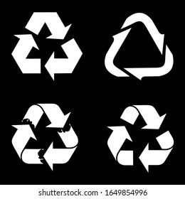 Set Recycled Icons, ecological white icons set on a black background.