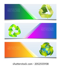A set of recycling banners in nature. Vector illustration of environmental symbols of air recirculation in nature arranged in the form of banners.