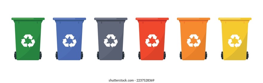 Set of recycling bins isolated on white background. Set of different trash bin. Vector stock