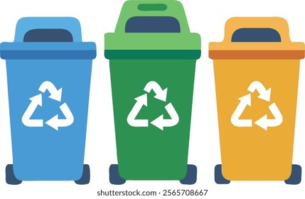 A set of recycling bins in various colors for sorting waste.