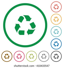 Set of recycling color round outlined flat icons on white background