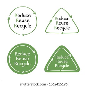 Set recycling icon, reduce, reuse, recycle text. Zero waste, environment protection. Vector graphic design.