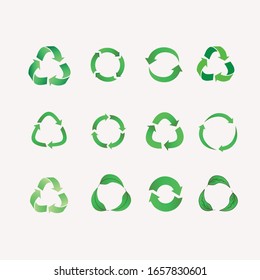 Set of recycling icons in different styles - outline, glyph in flat design. Recycled eco icon. Vector illustration. Isolated on white background