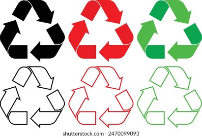 set of recycling icons. Editable stock fill colorful recycle logo symbol. vector illustration. Waste recycling innovation. Reuse, ecofriendly environment and save the planet