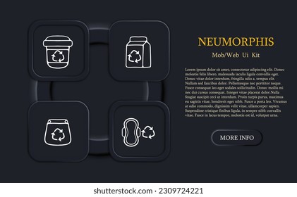 Set of recycling icons. Environmental icons, waste management symbols, recycling bins. Eco-friendly concepts. Neomorphism style. Vector line icon for Business