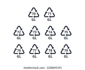 Set of recycling icons for glass. Concept of ecology and packaging.
