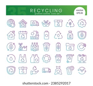 Set von Wiederverwendungssymbolen. Gradient Umriss Stil Icon Bundle. Vektorgrafik

