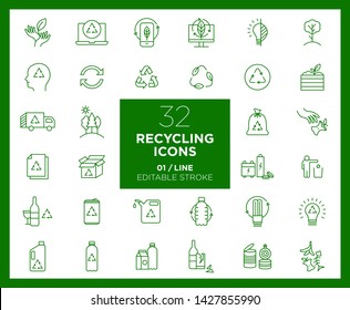 Set of Recycling icons in line	
