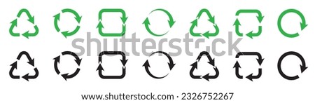 Set of recycling icons. Recycle, arrow, triangle, circle, square. Ecology icons collection, recycling garbage. Vector.