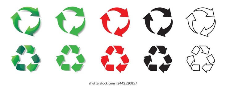 Set of recycling icons. recycle logo symbol. Green recycling and rotation arrow icon set