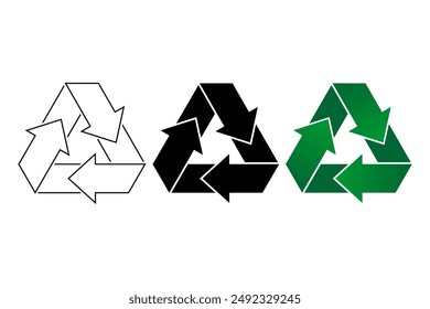 Set of recycling icons. recycle logo symbol. Green recycling and rotation arrow icon set
