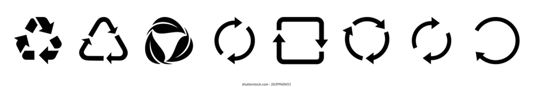 Set of recycling icons. Recycle symbol collection. Perfect for eco friendly design, sustainability, waste management, circular economy, and renewable process.