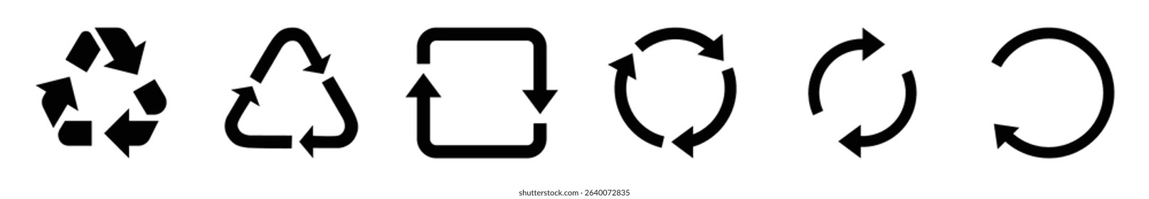 Set of recycling icons. Recycle symbol collection. Perfect for eco friendly design, sustainability, waste management, circular economy, and renewable process. Icons, recycle.