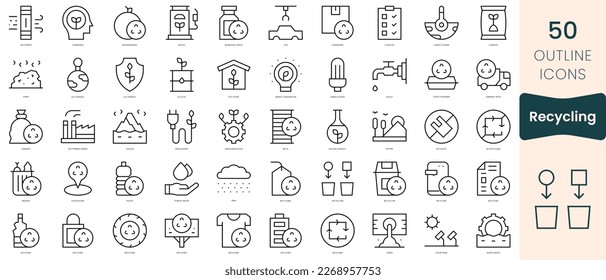 Set von Wiederverwendungssymbolen. Dünne lineare Stilsymbole Pack. Vektorgrafik
