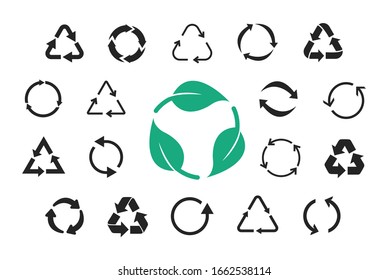 Conjunto de iconos de reciclaje. Flechas vectoriales. Reciclar símbolos.