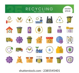 Set of recycling icons.Flat style icon bundle. Vector Illustration
