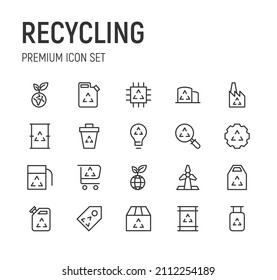 Set of recycling line icons. Premium pack of signs in trendy style. Pixel perfect objects for UI, apps and web. 