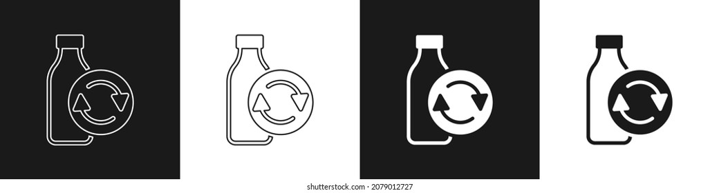 Ajuste el icono de la botella de plástico de reciclaje aislado sobre fondo blanco y negro.  Vector