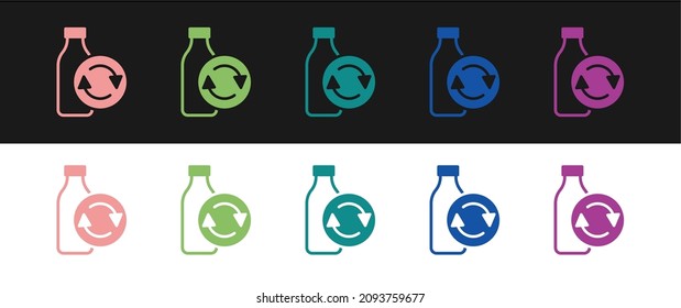 Set Recycling plastic bottle icon isolated on black and white background.  Vector