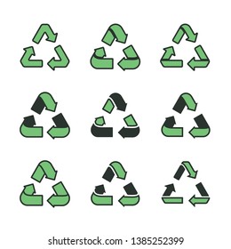 Set of recycling signs. Icons with flat style on a white background. Ecology, environmental protection. Vector illustration.