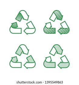 Set of recycling signs. Icons with flat style with dotted texture. Ecology, environmental protection. Vector illustration.