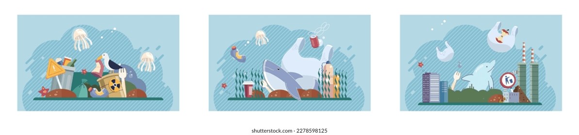 Set of recycling, waste management and zero waste related. Globe earth with trash, ecology problem and World Environment Day. Earth day. Types of waste organic, plastic, metal, paper, glass, e-waste