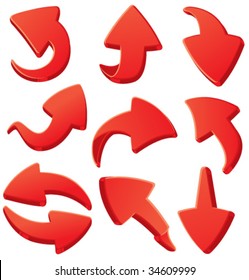 Set of red 3d arrows