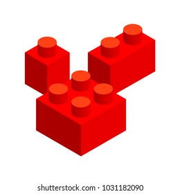 Set Of Red 3d Building Blocks