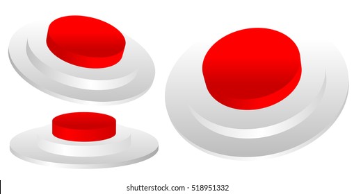 Set of red 3D emergency, termination, stop button of industrial machine