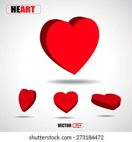 set of red 3d heart icon vector