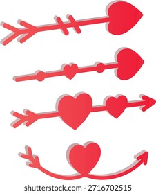 A set of red 3D heart shaped arrows designed for Valentine’s theme visuals. These romantic decorative elements symbolize love, affection, and relationships, suitable for greeting cards, social media posts, wedding designs, romantic promotions, and seasonal celebrations.