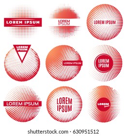 Set of red Abstract Halftone dot Circles Logo, emblem, vector illustration.