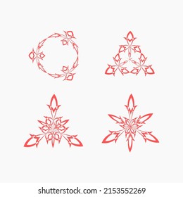 Set of red abstract ornaments or floral ornaments on grey background