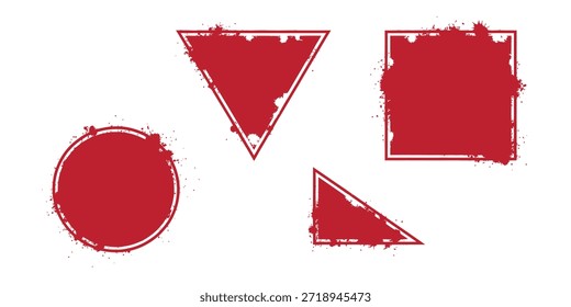 Conjunto insignia roja Abstractas redonda del grunge, cepillo rojo dibujado a mano de la etiqueta engomada. diseño rojo del Vector